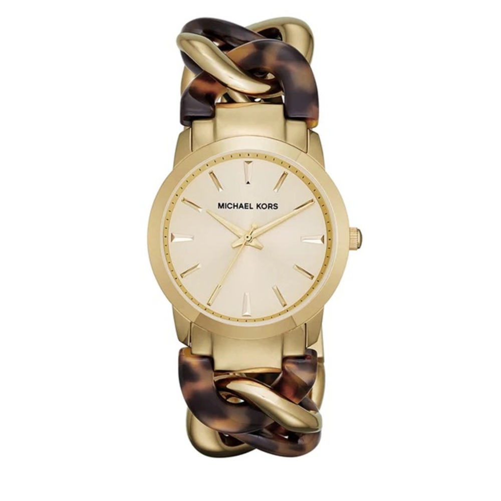 Michael Kors gold and tortoise twist chain link watch